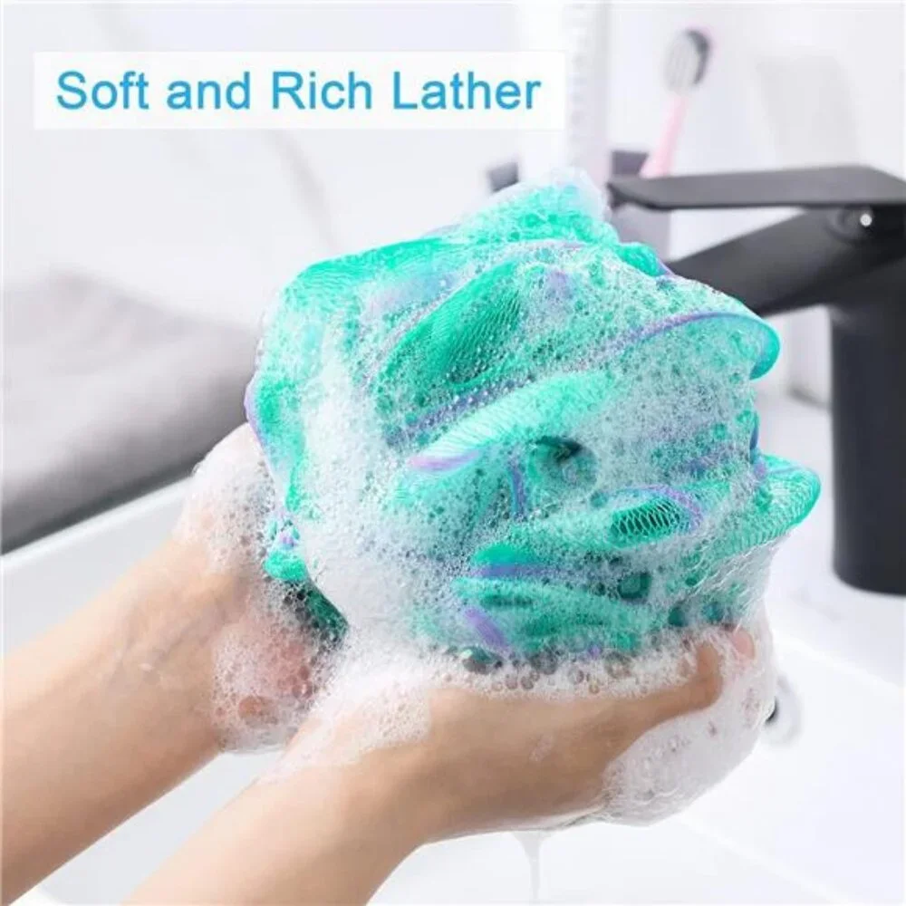 Exfoliating bath sponge loofah body scrubber set of 4 large shower puff